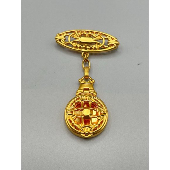 Signed Liz Claiborne Vintage Pin Brooch with Locket Perfume Holder Gold Tone - Picture 7 of 7